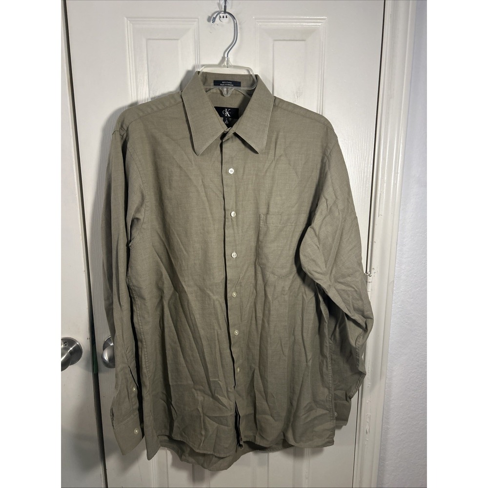 Calvin Klein Men's Button Down Long Sleeve Earthy Tan/Brown L 16 34/35‎